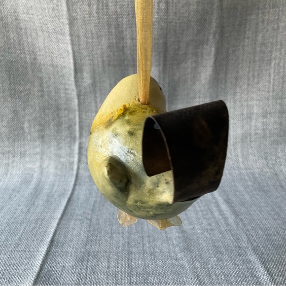 Rustic Yellow Hanging Ceramic Bird Gold Ribbon Ornament Chickadee Figurine Decor - Picture 5 of 15